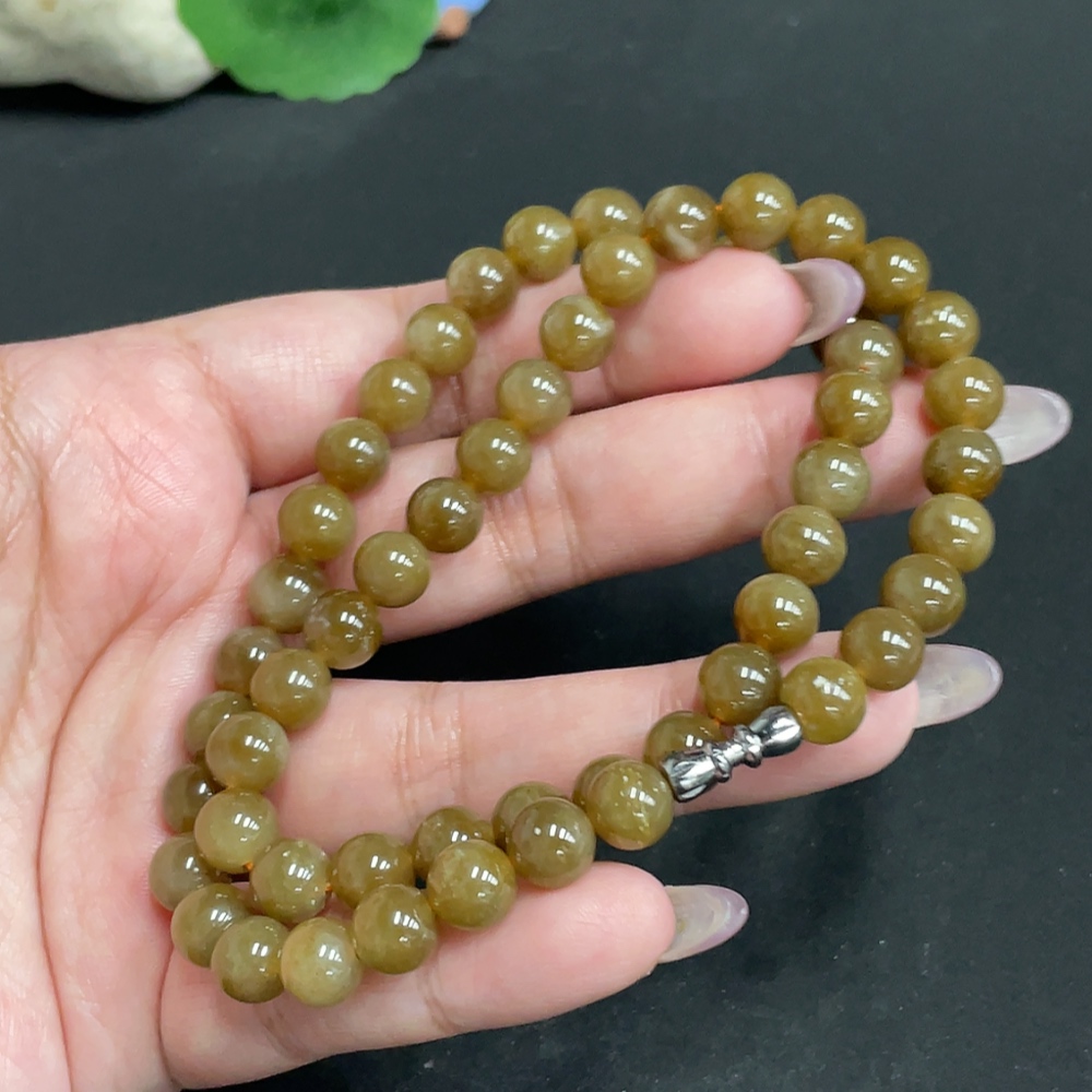 H34972041 Hetian Jade Bead Necklace Non-Gold Approximately 7.6mm Total Weight About 43.8g