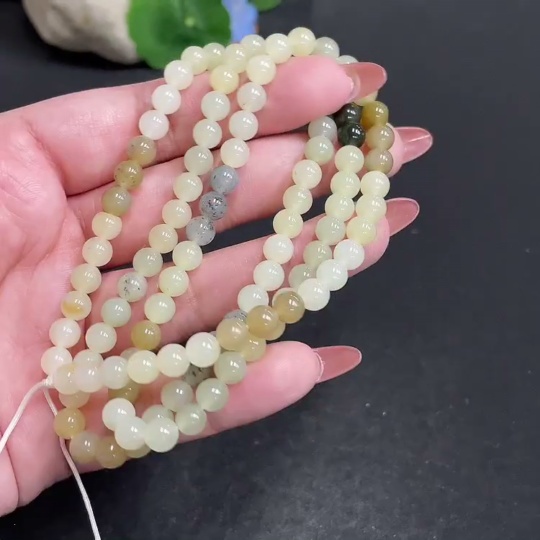 H34010349 Hetian Jade Bead Necklace, Approx. 5.9 mm, Total Weight About 36.8g