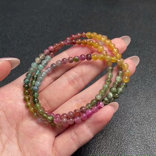 C34952487 Tourmaline Bead Strand with Visible Organic Matter and Other Mineral Components, Total Weight Approx. 17.71g, Bead Size About 4.4mm