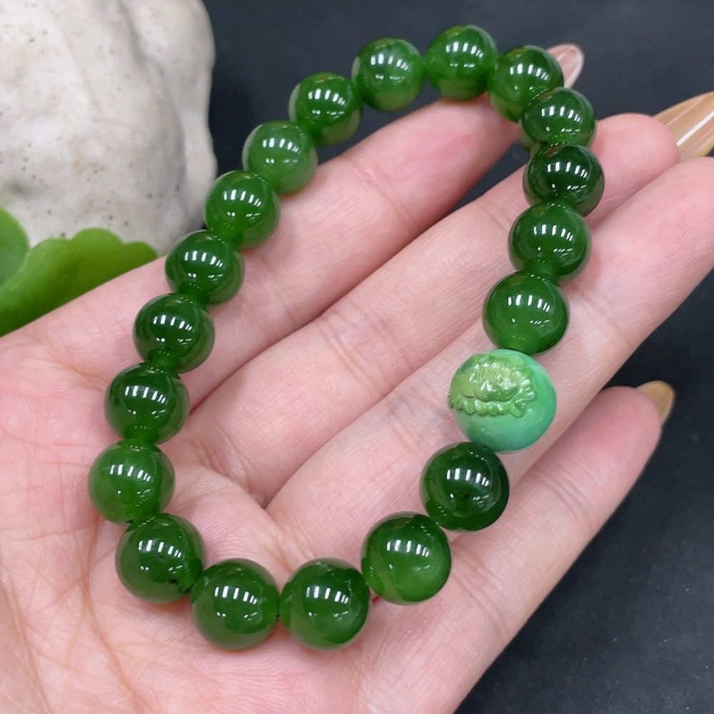 H31663843 Hetian Jade Bracelet, Approx. 9.2mm, Total Weight About 28g, Beads Not Hetian Jade