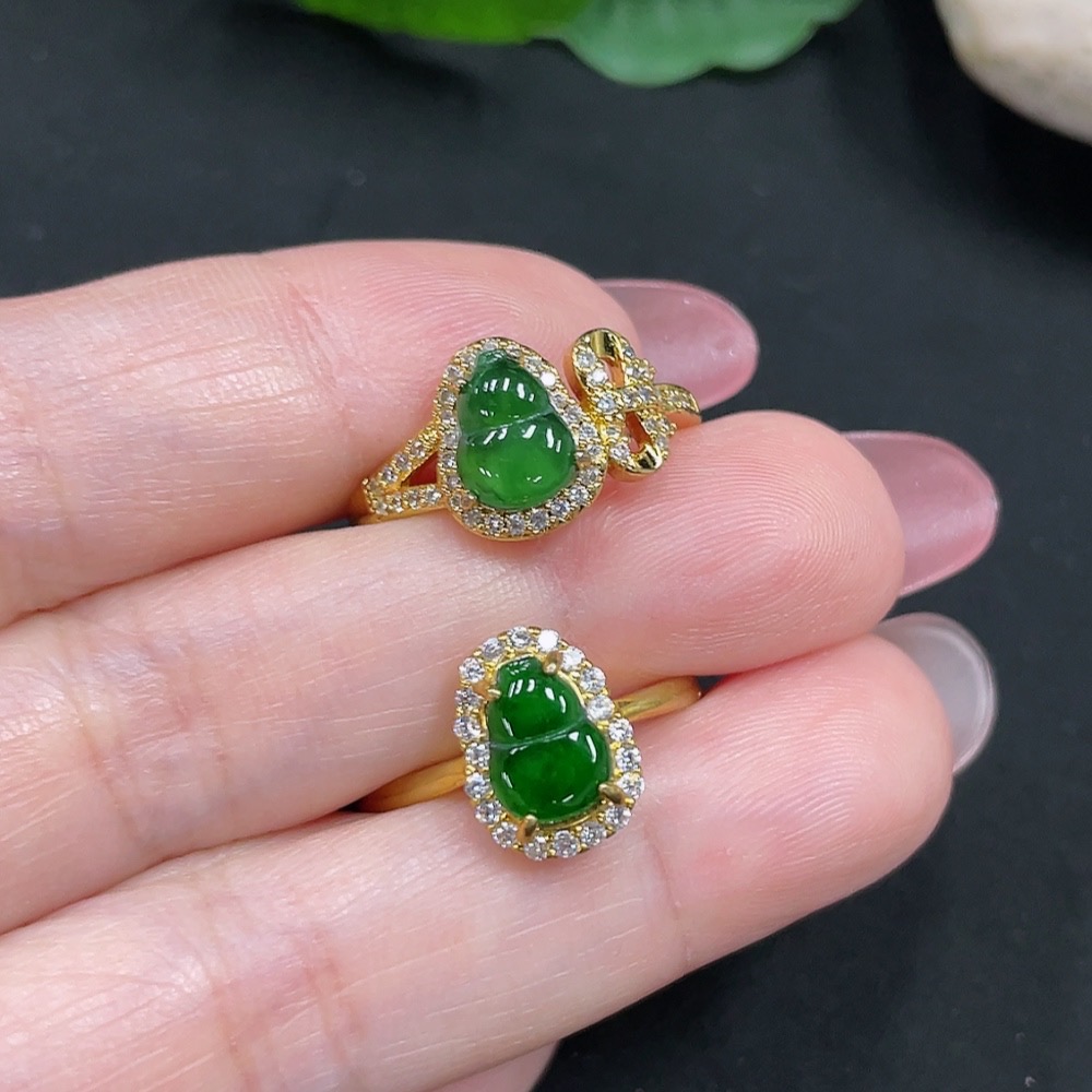 F34981985 Jadeite Inlaid Ring Sell as a Lot (Non-Gold Setting) (Adjustable)