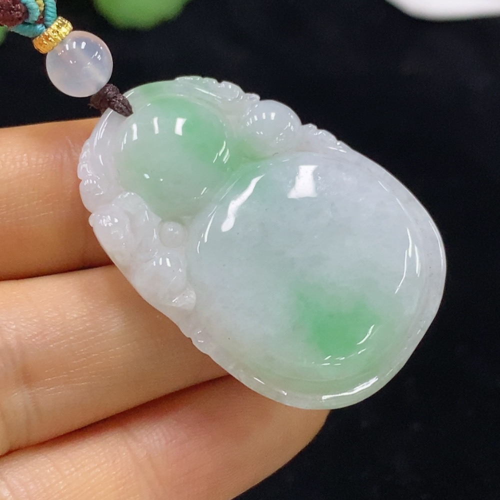 F34023971 Jadeite Gourd Pendant Total Weight Approx. 13.09g (Including Rope Weight)