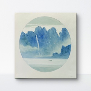 P41947878 夏泽跃《渔舟唱晚》布面综合材料 仅有内框 约40*40cm
