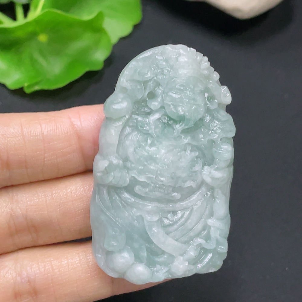 F31690571 Jadeite Rough Pendant of God of Wealth, Total Weight: Approx. 29.12g
