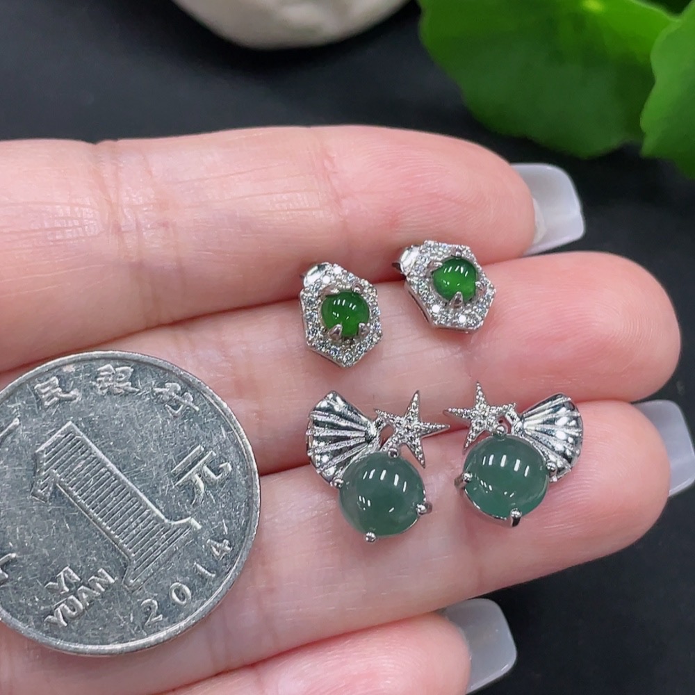 F27095438 Jadeite Inlaid Earrings Sell as a Lot (Non-Gold Inlaid)