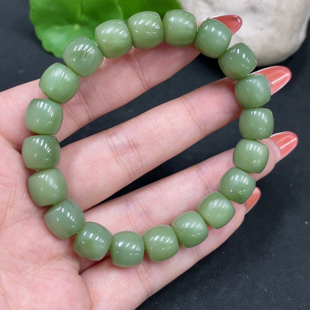H35085093 Hetian Jade Bracelet Approx.10.1mm Total Weight Approx.35.7g