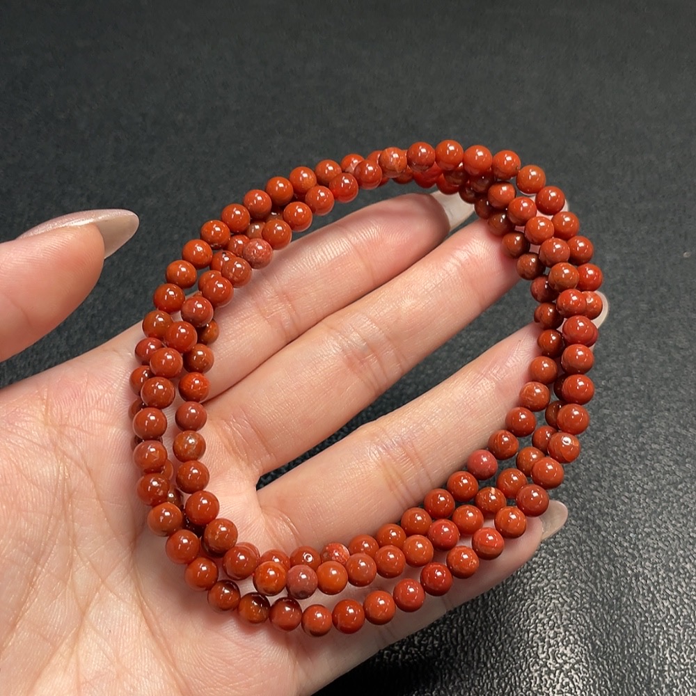 C34992298 South Red Agate Bead Strand with Visible Organic Matter, Total Weight Approx. 27.13g, Size Approx. 5.2mm