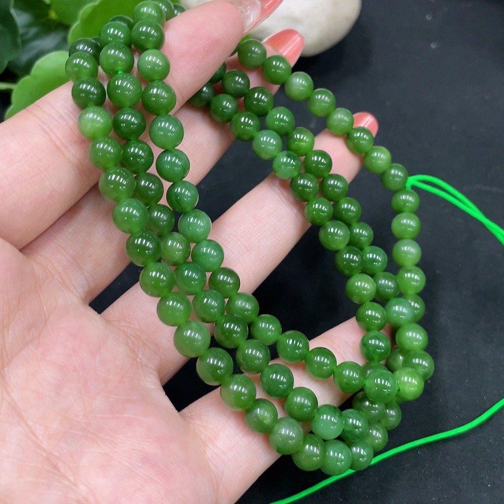 H35112132 Hetian Jade Jasper Bead Necklace, Approx. 5.8mm, Total Weight About 37g