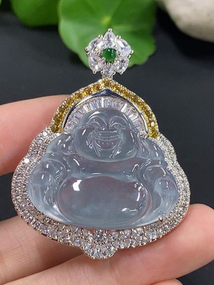 F42968655 翡翠佛公镶嵌吊坠 非金镶 货品总重约15.32g