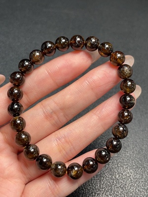 C34991337 Tourmaline Bracelet with Visible Organic Matter and Other Mineral Components, Total Weight Approx. 18.45g, Bead Size ~7.6mm