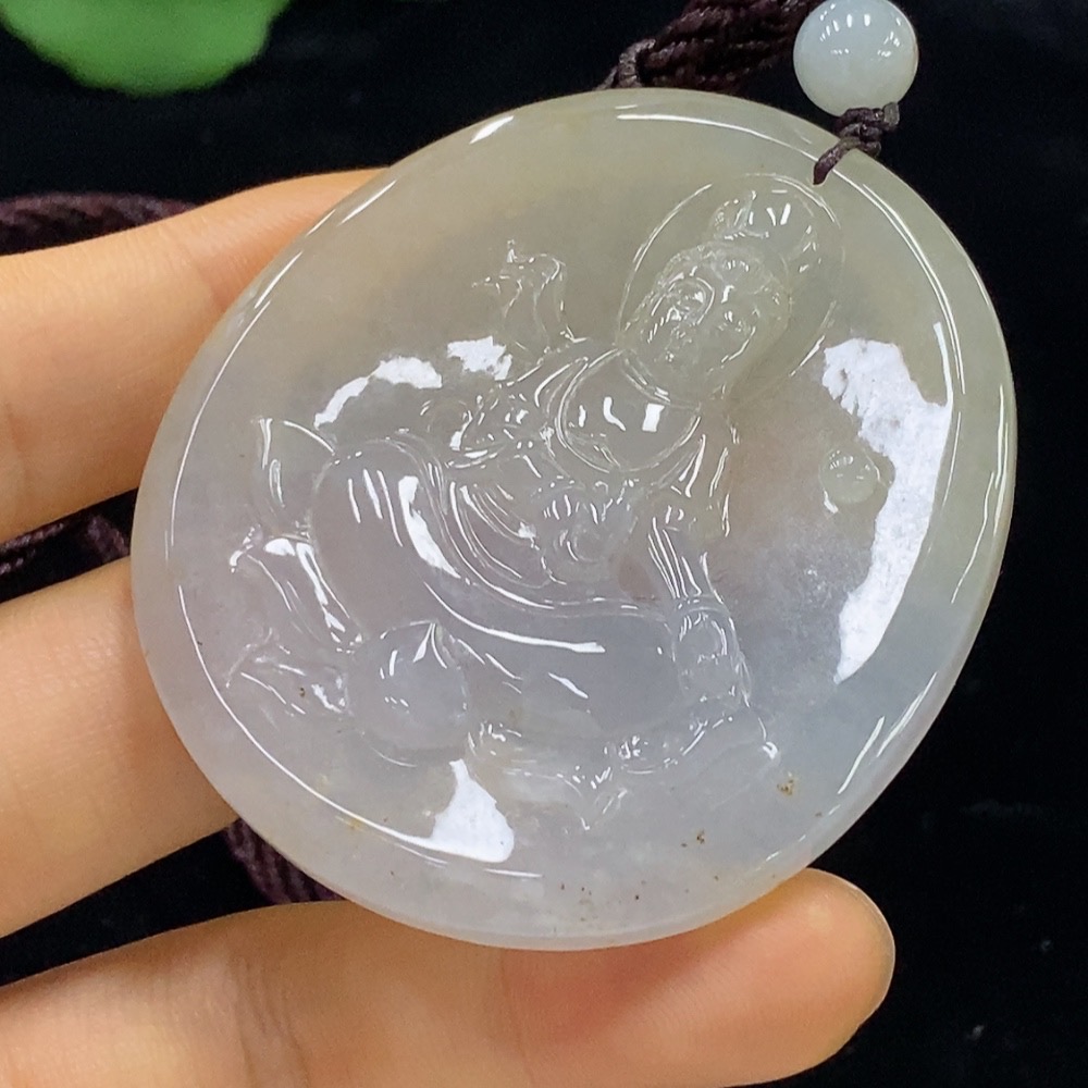 F34024860 Jadeite Guanyin Pendant Total Weight Approx. 48.96g (Including Rope Weight)