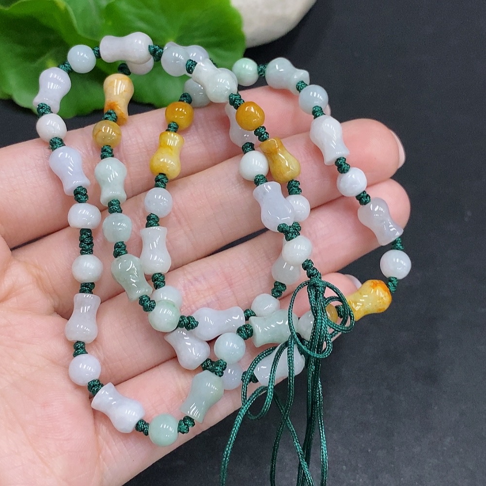F34022667 Jadeite Bead Necklace Total Weight Approx. 22.8g Yellow Beads Not Jadeite