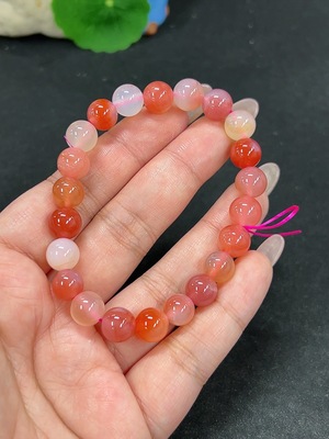 H41938923 盐源玛瑙手串 卡8.7mm左右 仅红色 货品总重约22.6g