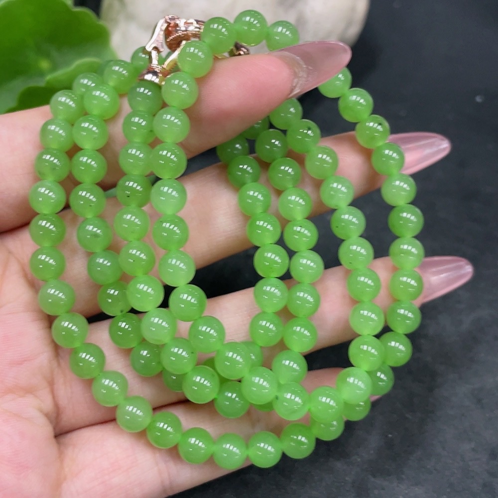 H33885659 Hetian Jade Bead Necklace Approx.5.7mm Non-Gold Total Weight Approx.39.1g