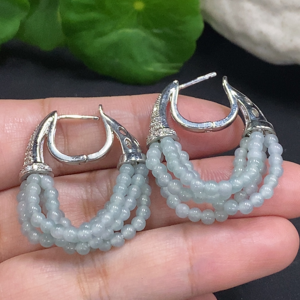 F33856692 Jadeite Inlaid Earrings (Non-Gold Setting, Total Weight Approx. 10.1g)