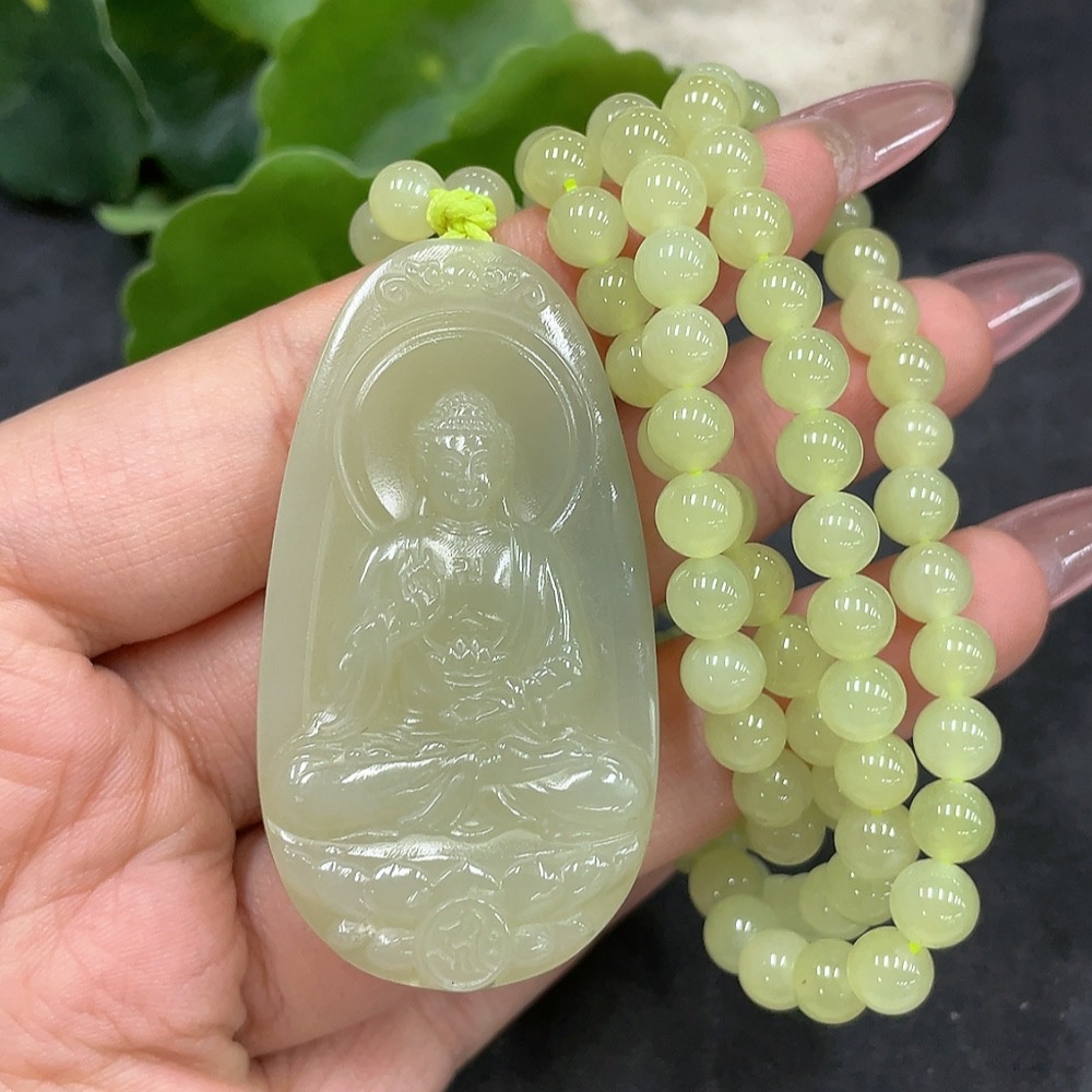 H33841931 Hetian Jade Pendant    Amitabha Buddha    Total Weight (including chain): 60.1g