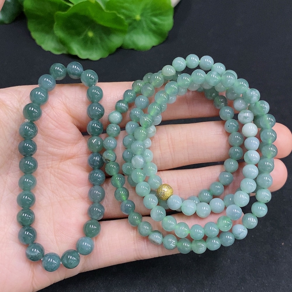 F32807075 Jadeite Bead Necklace + Bracelet Sell as a Lot Non-Gold Inlaid