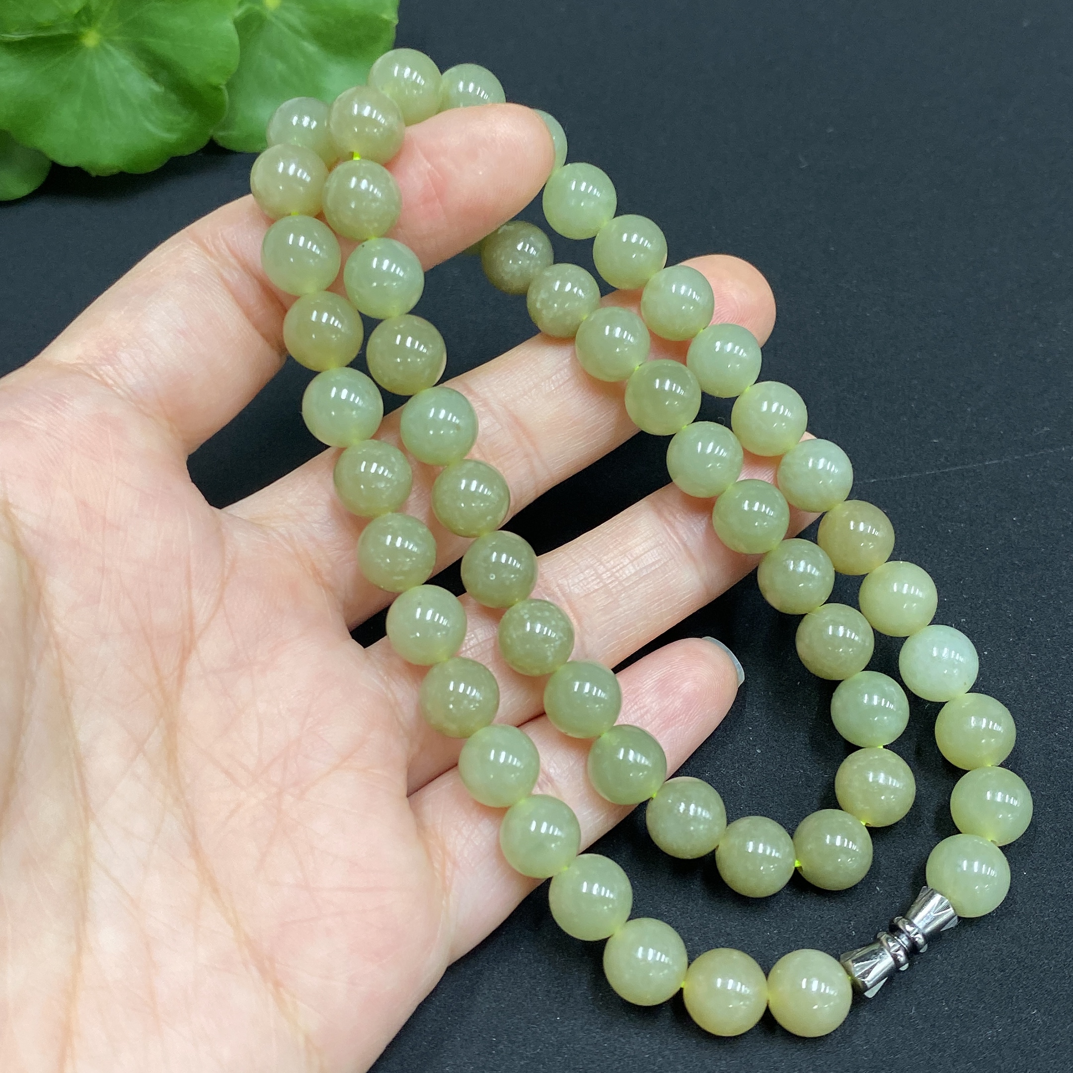 H34985274 Hetian Jade Bead Necklace, Approx. 7.7mm, Total Weight Approx. 42.8g