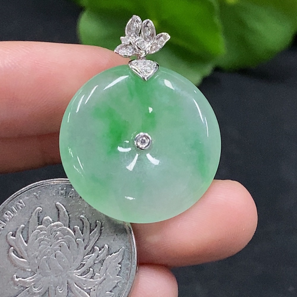 F33947176 Jadeite Safety Buckle Pendant 18K Gold Total Weight Approx. 5.9g (With Diamond Accents)