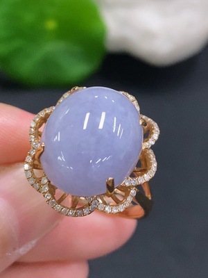 F34001323 Jadeite Cabochon Ring 18k Gold Total Weight Approx. 8.7g Size 17 with Diamond Accents