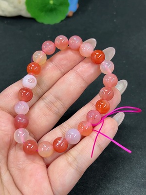 H41938918 盐源玛瑙手串 卡8.7mm左右 仅红色 货品总重约23.5g
