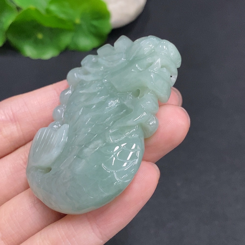F35078624 Jadeite Arowana Pendant Total Weight Approximately 54.6g