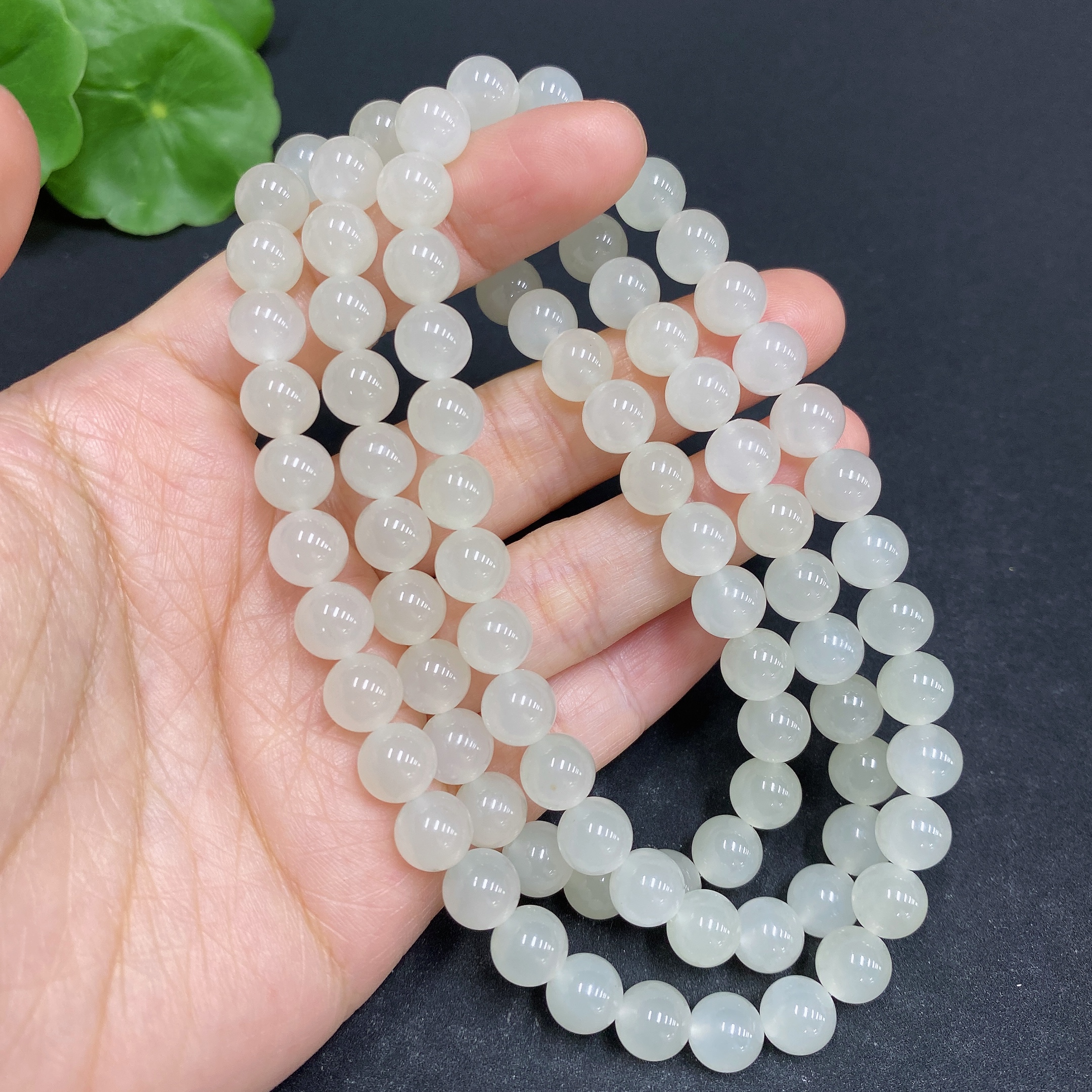H33858832 Hetian Jade Bead Necklace Approx. 7.6mm Total Weight Approx. 66.9g
