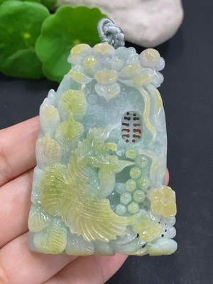 F30570112 Jadeite Phoenix Pendant Total Weight Including Rope Approx. 75.3g (Color Origin Undetermined)
