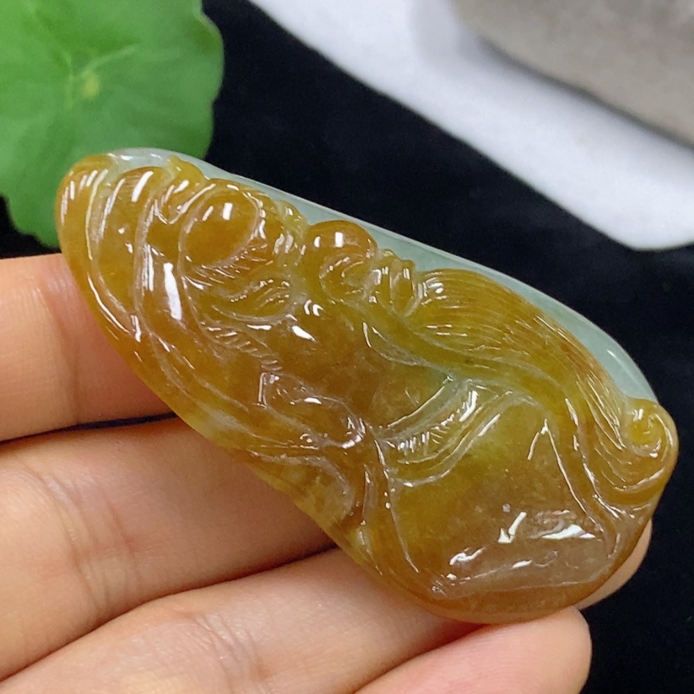 F34974336 Jadeite Pendant, Total Weight Approximately 28.43g, Color Origin of Yellow Part Undetermined
