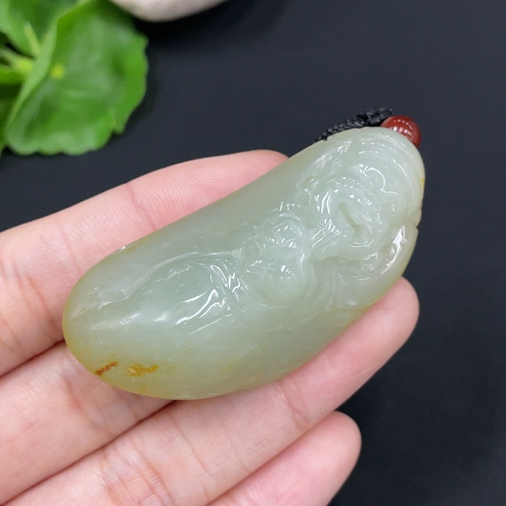 H29412554 Hetian Jade Seed Material Pendant - God of Wealth, Undetermined Skin Color Cause, Total Weight (including rope) approx. 33.1g