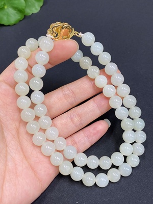 H32795424 Hetian Jade Bead Necklace, Approx. 8.3mm, Non-Gold-Inlaid, Total Weight Approx. 53.4g