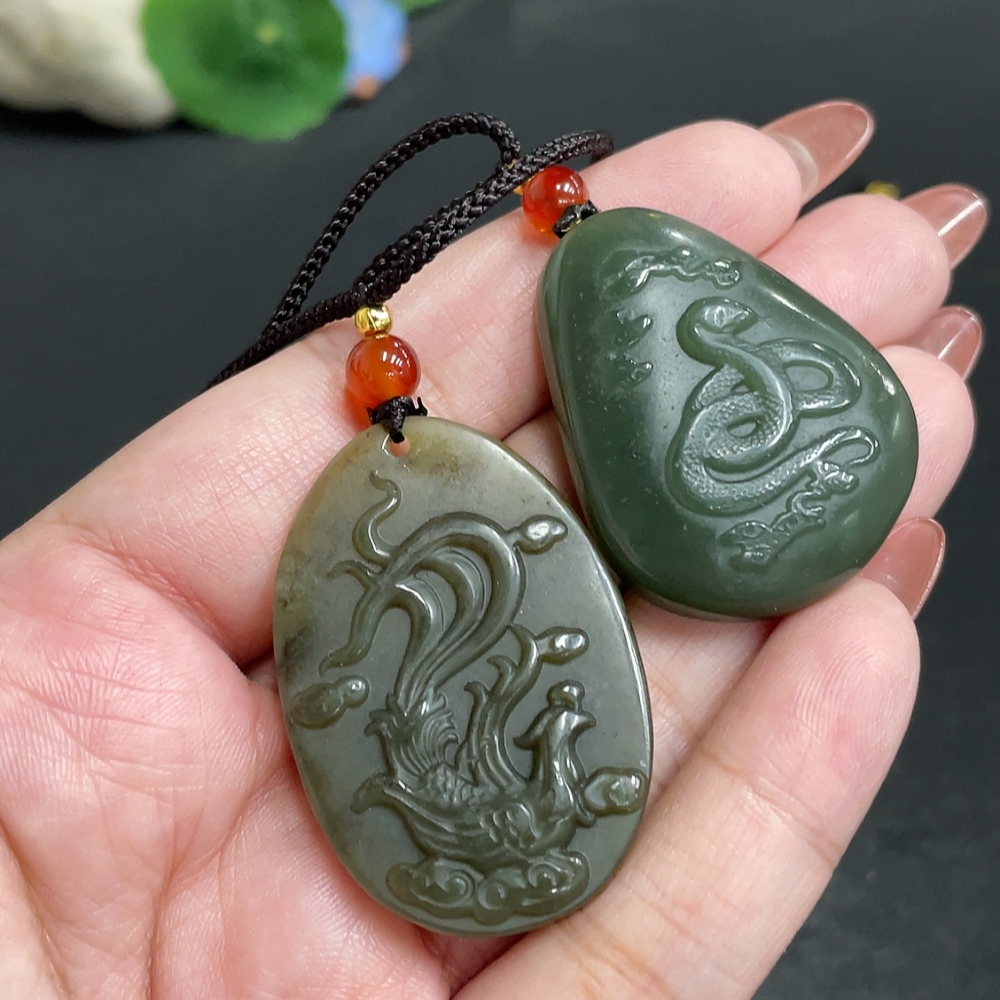 H34054875 Hetian Jade Pendant  Spirit Snake  Phoenix