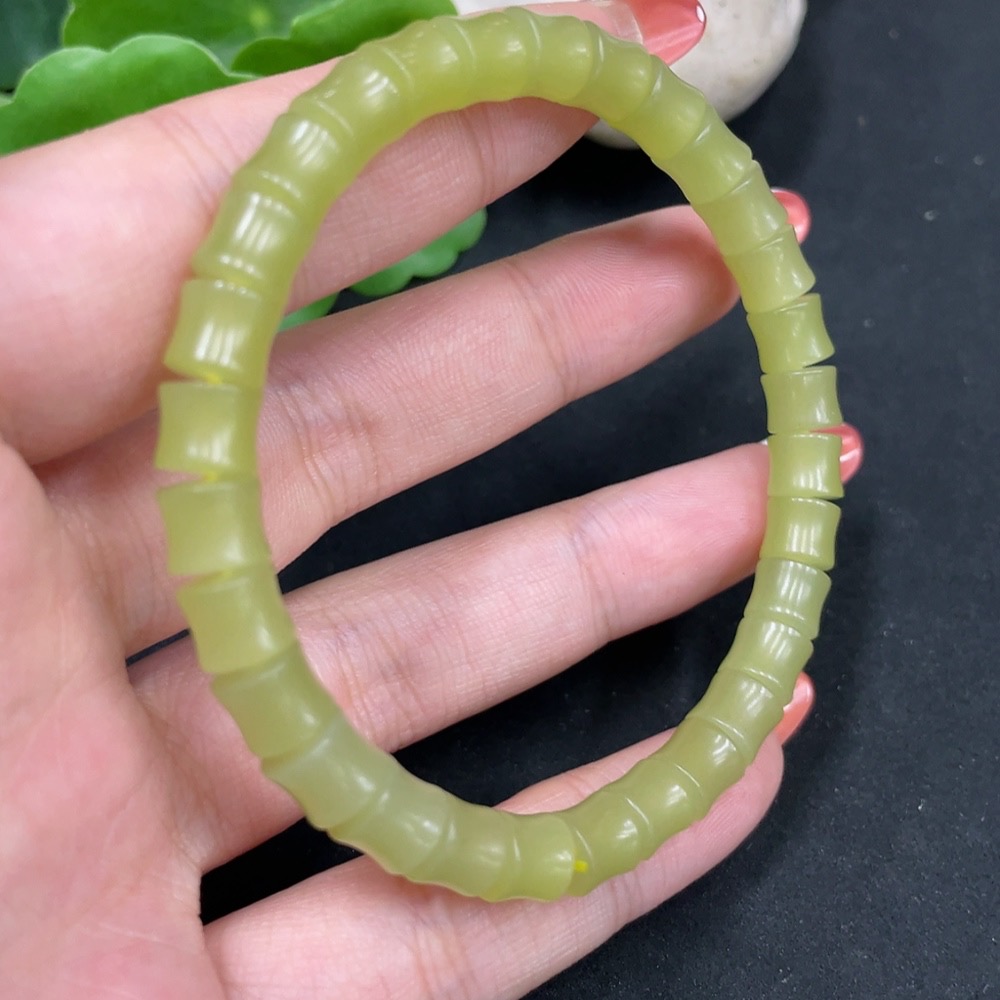 H34062597 Hetian Jade Beaded Bracelet approx. 6.5mm, Total Weight approx. 16.8g