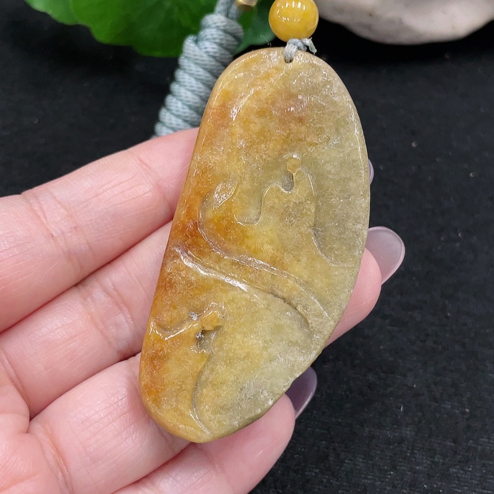 F34966133 Jadeite Enlightenment Pendant Total weight approx. 26.7g (including rope weight)(yellow part color origin undetermined)(containing other mineral components)
