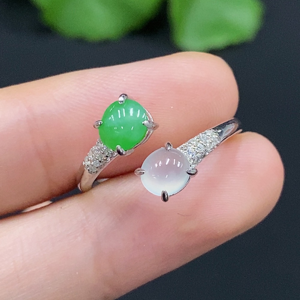 F32753713 Jadeite Cabochon Inlaid Ring Non-Gold Setting Adjustable Size Total Weight Approx. 1.99g