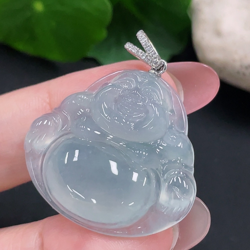 F34982871 Jadeite Buddha Pendant 18K Gold Total Weight Approx. 8.2g (With Diamond Accents)