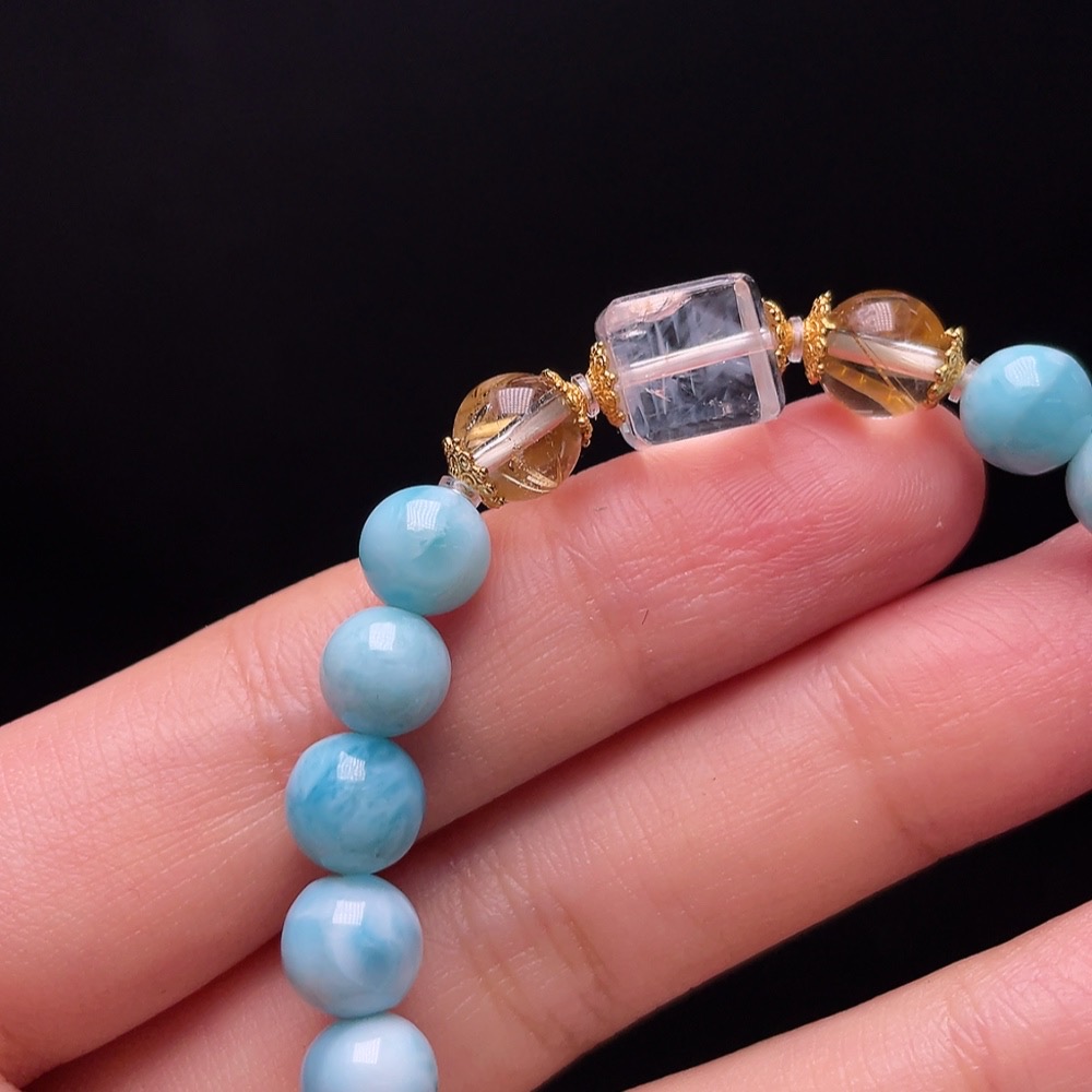 C33936713 Larimar Bracelet with Crystal, Non-Gold, Total Weight Approx. 14.1g, Size Approx. 7.1mm