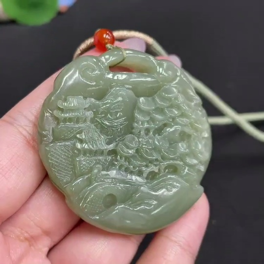 H33862761 Hetian Jade Pendant Landscape (Total Weight Approx. [with Rope] 50.9g)