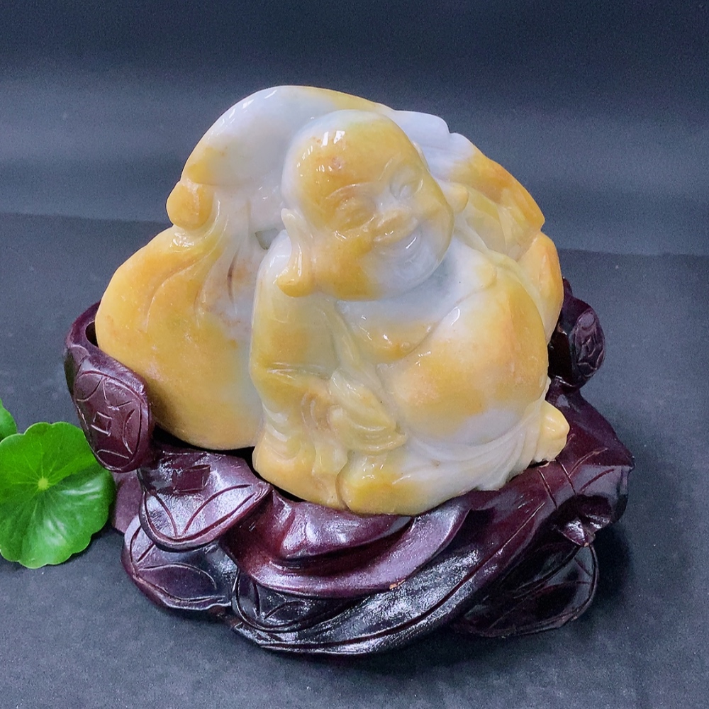 F34031472 Jadeite Laughing Buddha Ornament, yellow part color origin undetermined