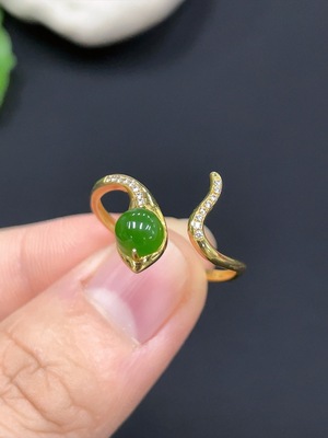 H24755335 Hetian Jade Ring, 18K Gold Inlaid, Adjustable Size, Total Weight Approx. 1.45g