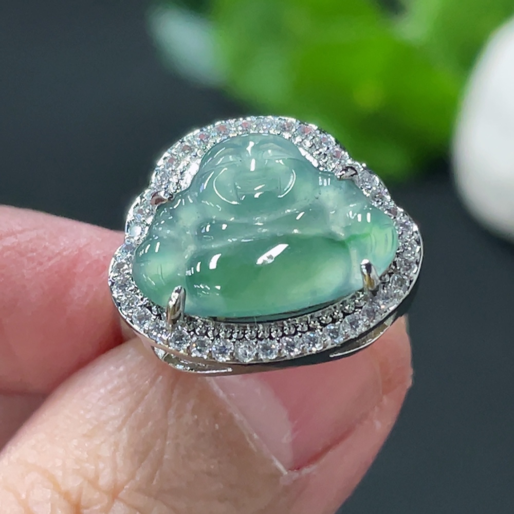 F34977816 Jadeite Buddha Inlaid Ring Non-Gold Inlaid Adjustable Size Total Weight Approx. 3.26g