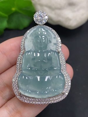 F35107734 Jadeite Guanyin Inlaid Pendant Non-Gold Inlaid Total Weight About 15g
