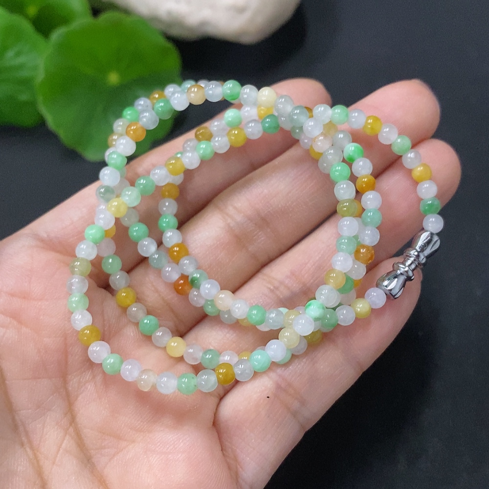 F35089173 Jadeite Bead Necklace Approx. 3.5mm Non-Gold Total Weight Approx. 11.58g