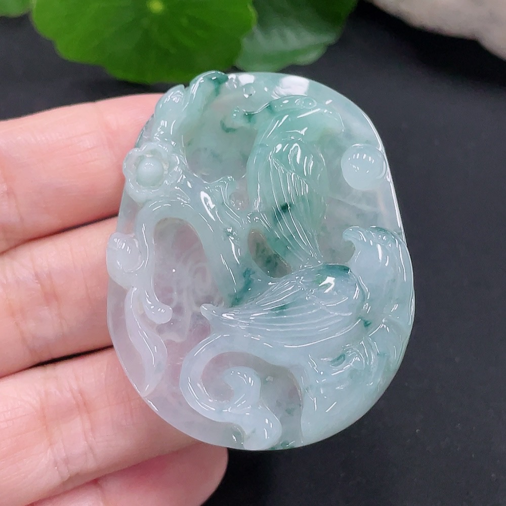 F28287594 Jadeite flower and bird pendant plaque, total weight approximately 22.5 grams