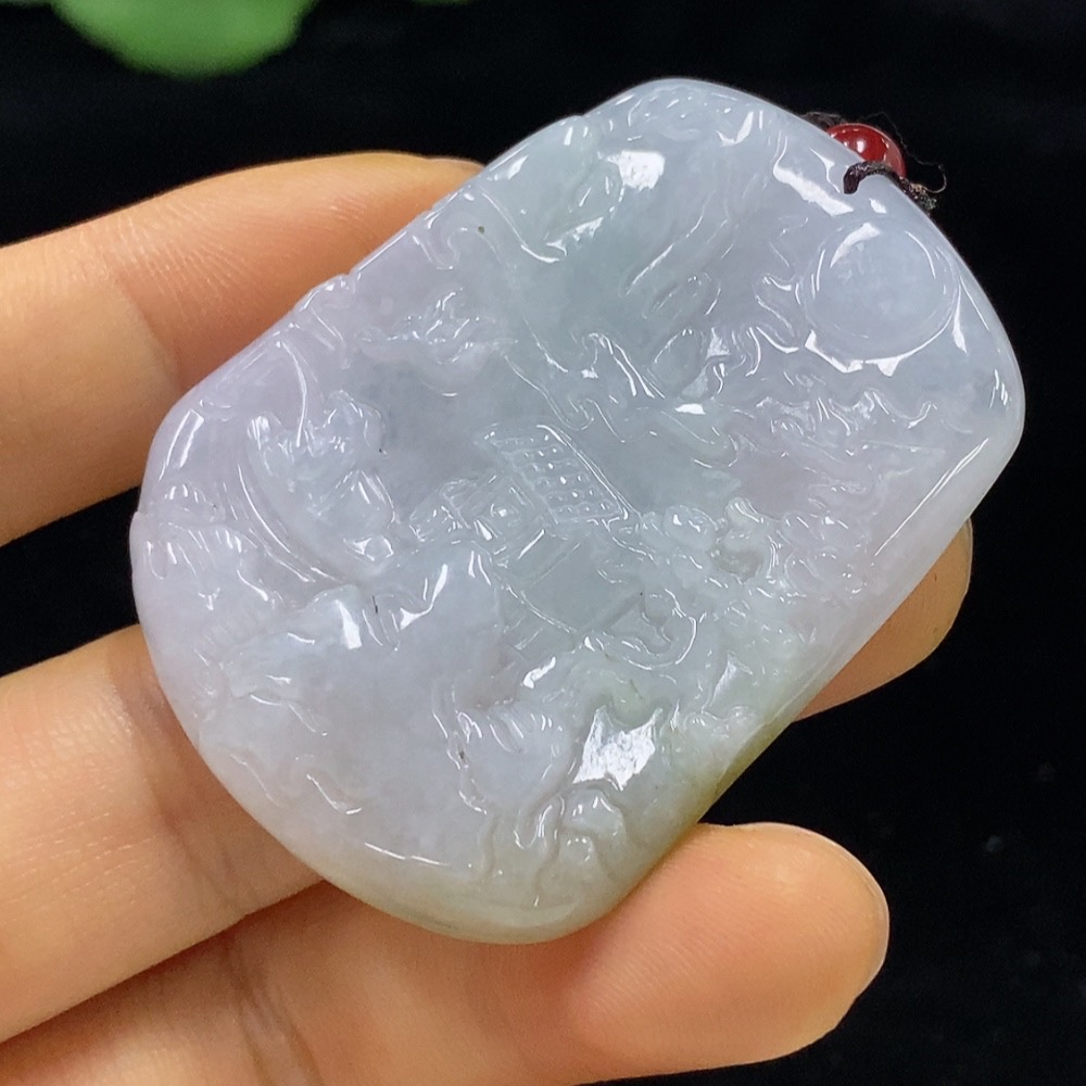 F34024835 Jadeite Landscape Pendant Total Weight Approx. 28.33g (Including Cord Weight) With Non-Grade A Beads