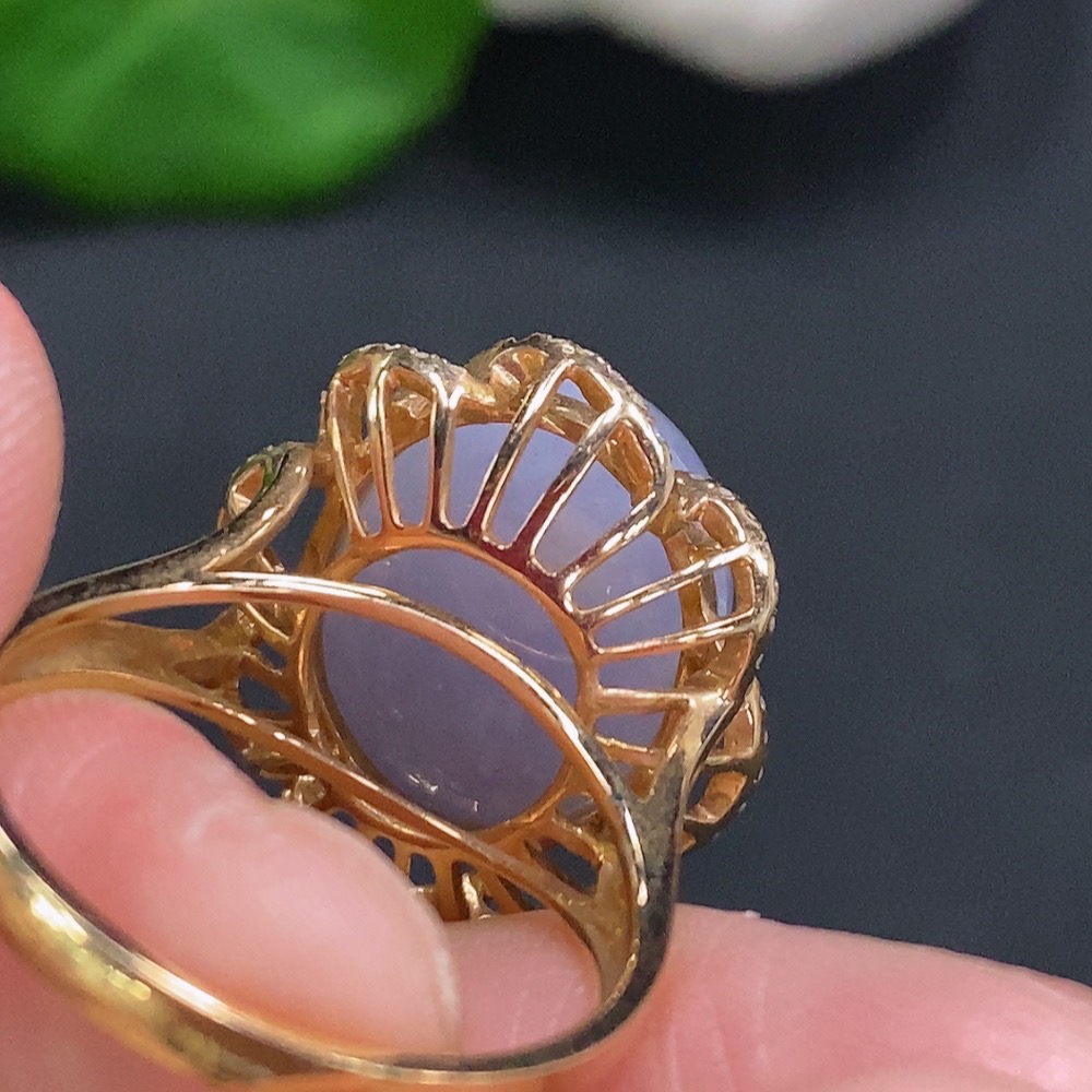 F34001323 Jadeite Cabochon Ring 18k Gold Total Weight Approx. 8.7g Size 17 with Diamond Accents