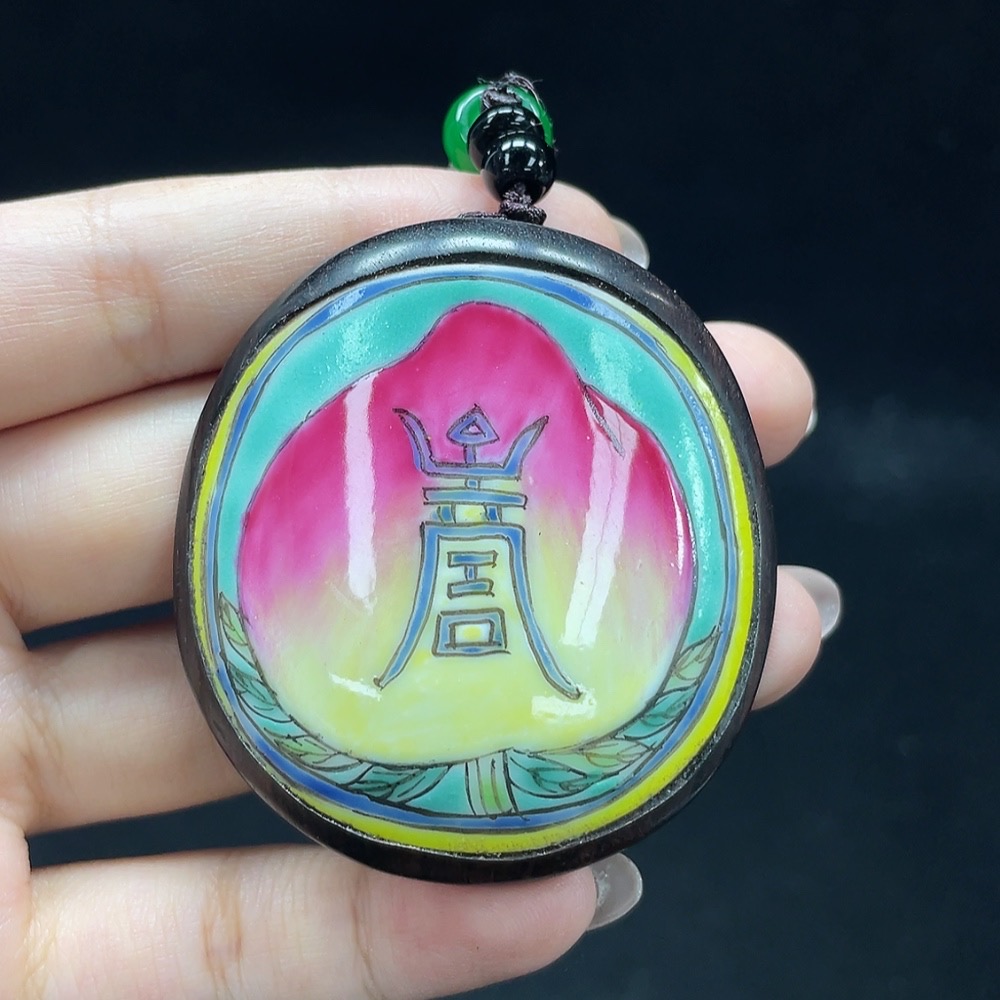 W34049441 Ceramic shard, painted ceramic shard inlaid pendant