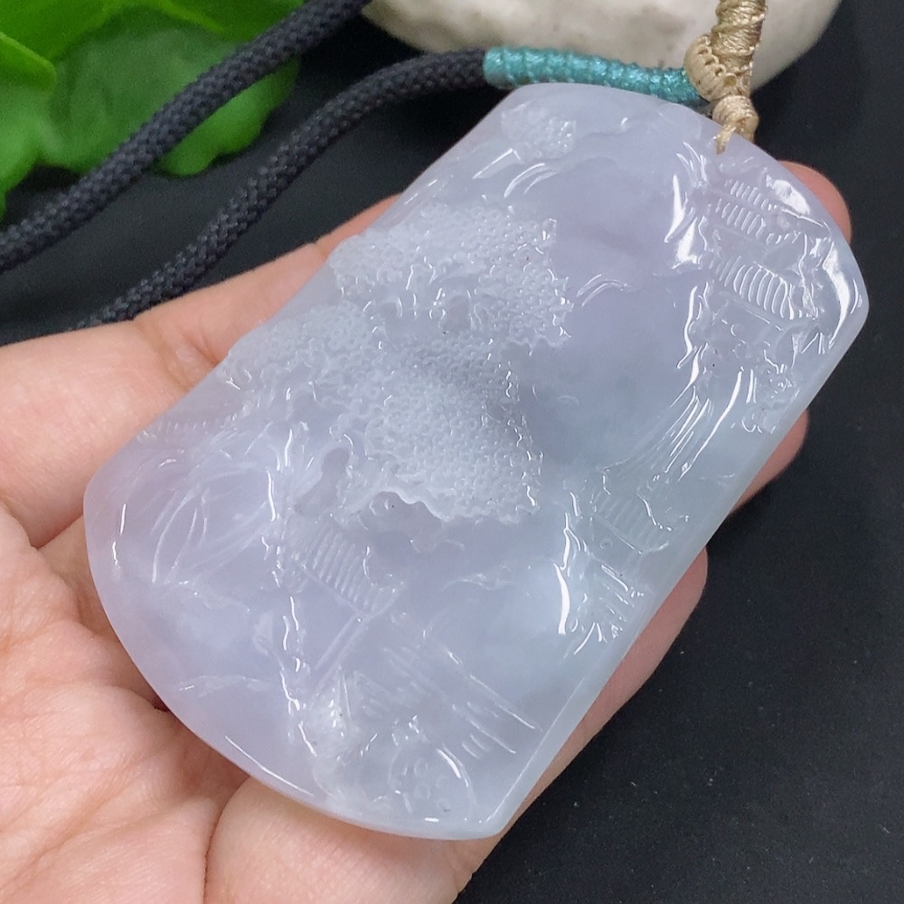 F35105904 Jadeite Landscape Pendant Hanging Ornament Total Weight Approx. 47.5g (Including Rope Weight)