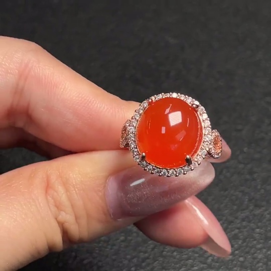 C30535682 South Red Agate Inlaid Ring Non-Gold Setting Adjustable Size Total Weight Approx. 5.50g