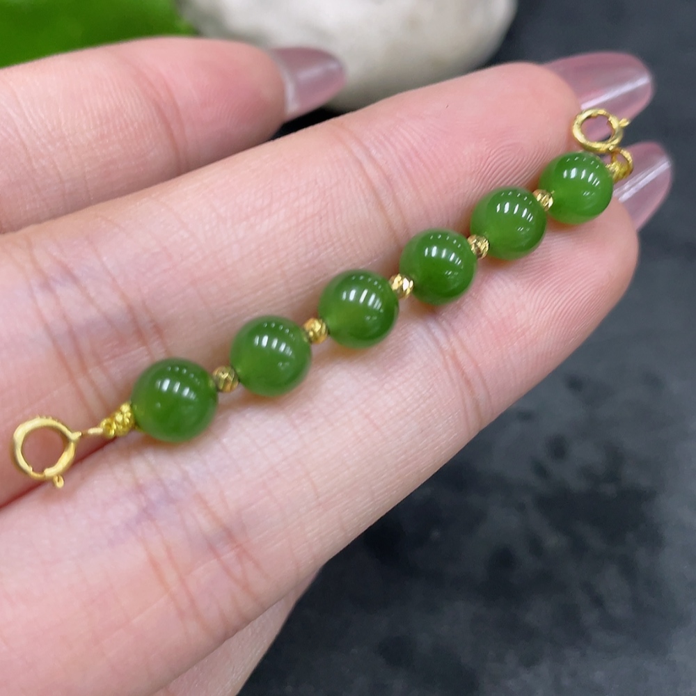 H33926252 Hetian Jade Beads Approx. 5.7mm No Imprint Surface Gold Content 58% 18K Gold Clant Total Weight Approx. 2g